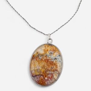 Vintage Prolite Sterling Silver Agate Pendant Necklace Twist Chain Cabochon Oval